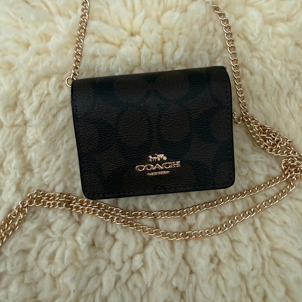 Coach Dark Brown Crossbody Bag with Gold Chain